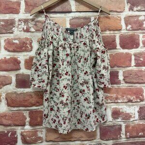 French Connection Top Shirt Womens Medium White Multicolor Floral Cold Shoulders